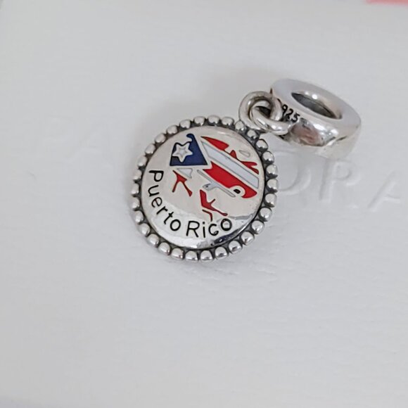 Pandora Engraved Frog Flag Puerto Rico Dangle Charm Travel Vacation Pendant S925 - Picture 4 of 8